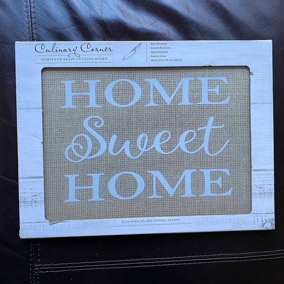 GLASS CUTTING BOARD 16x12 says HOME SWEET HOME - Picture 1 of 12